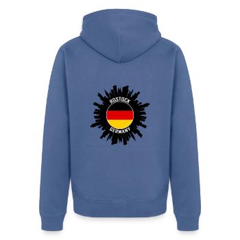 Rostock Skyline Allemagne Flag Souvenir de voyage - Veste à capuche bio Premium Unisexe - bleu pigeon - Dos - Nico (187cm)