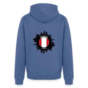 Huanuco Skyline Peru Flagge Reise-Souvenir - Unisex Premium Bio Zip Hoodie - Taubenblau - Hinten - Nico (187cm)