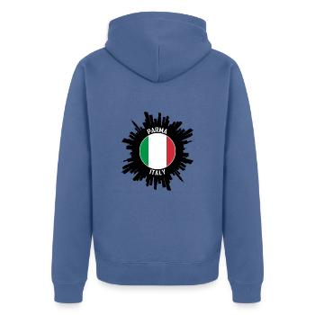 Parma Skyline Italien Flagge Reise Souvenir - Unisex Premium Bio Zip Hoodie - Taubenblau - Hinten - Nico (187cm)