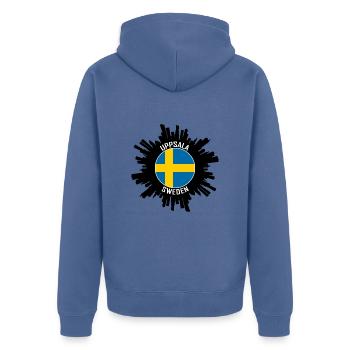 Uppsala Skyline Suède Flag Souvenir de voyage - Veste à capuche bio Premium Unisexe - bleu pigeon - Dos - Nico (187cm)