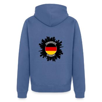 Osnabruck Skyline Allemagne Flag Souvenir de voyage - Veste à capuche bio Premium Unisexe - bleu pigeon - Dos - Nico (187cm)