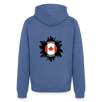 Oshawa Skyline Kanada Flagge Reise-Souvenir - Unisex Premium Bio Zip Hoodie - Taubenblau - Hinten - Nico (187cm)