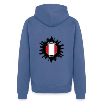 Huaycan Skyline Peru Flagge Reise-Souvenir - Unisex Premium Bio Zip Hoodie - Taubenblau - Hinten - Nico (187cm)