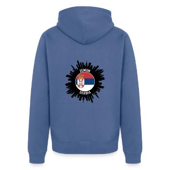 Zemun Skyline Serbie Flag Souvenir de voyage - Veste à capuche bio Premium Unisexe - bleu pigeon - Dos - Nico (187cm)