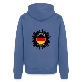 Darmstadt Skyline Allemagne Flag Souvenir de voyage - Veste à capuche bio Premium Unisexe - bleu pigeon - Dos - Nico (187cm)