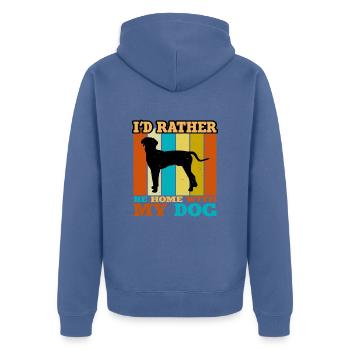 Hanover Hound Hund Lover Silhouette Vintage Sunset - Unisex Premium Bio Zip Hoodie - Taubenblau - Hinten - Nico (187cm)