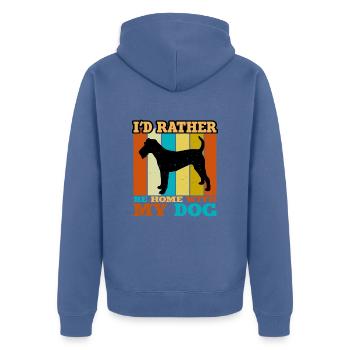 Irish Terrier Dog Lover Silhouette Vintage Sunset - Veste à capuche bio Premium Unisexe - bleu pigeon - Dos - Nico (187cm)