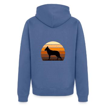 Silhouette de chien de berger d’Europe de l’Est Rétro Coucher de soleil - Veste à capuche bio Premium Unisexe - bleu pigeon - Dos - Nico (187cm)