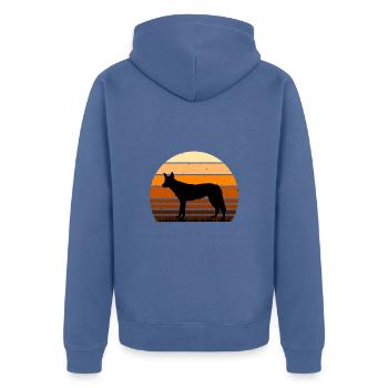 Tamaskan Dog Lover Silhouette Vintage Sunset - Unisex Premium Organic Zip Hoodie - stone blue - Back - Nico (187cm)