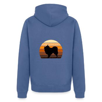 Volpino Italiano Hundeliebhaber Silhouette Retro Sunset - Unisex Premium Bio Zip Hoodie - Taubenblau - Hinten - Nico (187cm)