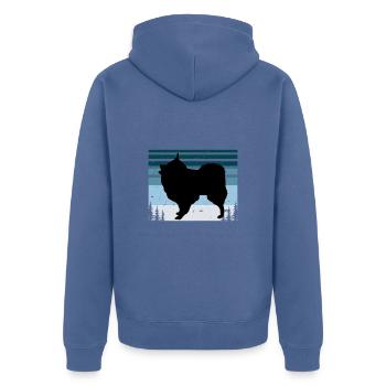 Volpino Italiano Hundeliebhaber Silhouette Retro Sonnenuntergang - Unisex Premium Bio Zip Hoodie - Taubenblau - Hinten - Nico (187cm)