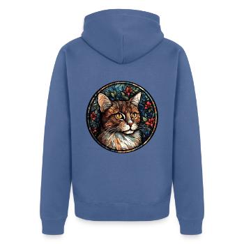 American Wirehair Cat Breed Watercolor Glass - Unisex Premium Organic Zip Hoodie - stone blue - Back - Nico (187cm)