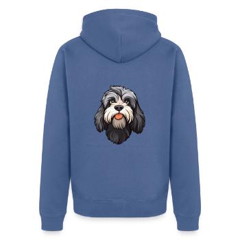 Schapendoes race de chien dessin animé Kawaii Illustration - Veste à capuche bio Premium Unisexe - bleu pigeon - Dos - Nico (187cm)