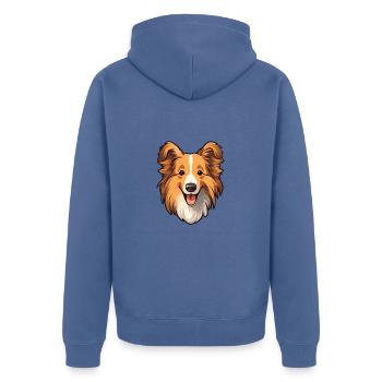 Sheltie Dog Breed Cartoon Kawaii Illustration - Unisex Premium Organic Zip Hoodie - stone blue - Back - Nico (187cm)