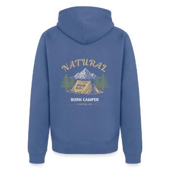 Campeur né Vie de camping - Veste à capuche bio Premium Unisexe - bleu pigeon - Dos - Nico (187cm)