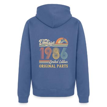 Vintage 1986 limited edition original parts - Unisex Premium Bio Zip Hoodie - Taubenblau - Hinten - Nico (187cm)