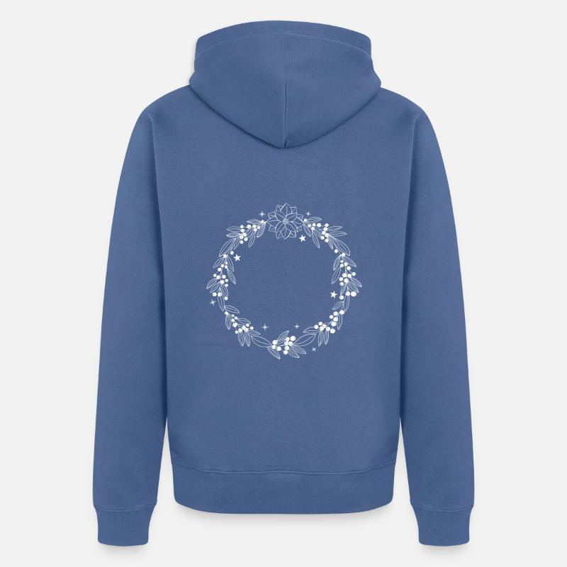 Weihnachtskranz personalisierbar mit deinem Text - Unisex Premium Bio Zip Hoodie - Taubenblau