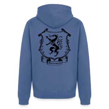 Steiermark - Unisex Premium Bio Zip Hoodie - Taubenblau - Hinten - Nico (187cm)