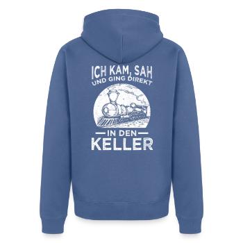 Modelleisenbahn Eisenbahn Eisenbahner - Unisex Premium Bio Zip Hoodie - Taubenblau - Hinten - Nico (187cm)