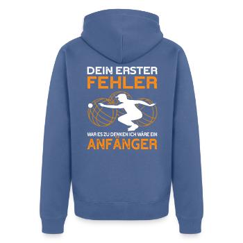Boule Spiel Petanque Crossboule - Unisex Premium Bio Zip Hoodie - Taubenblau - Hinten - Nico (187cm)