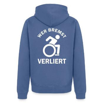 Lustiger Rollstuhlfahrer - Unisex Premium Bio Zip Hoodie - Taubenblau - Hinten - Nico (187cm)