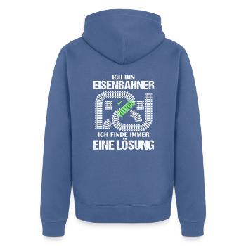 Modelleisenbahn Eisenbahn Eisenbahner - Unisex Premium Bio Zip Hoodie - Taubenblau - Hinten - Nico (187cm)