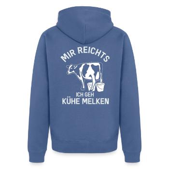Kühe melken Bäuerin Kuh Milchbauern Landwirtin - Unisex Premium Bio Zip Hoodie - Taubenblau - Hinten - Nico (187cm)