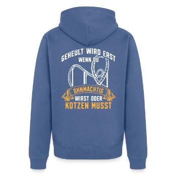 Achterbahn Freizeitpark Rollercoaster - Unisex Premium Bio Zip Hoodie - Taubenblau - Hinten - Nico (187cm)