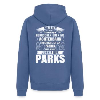 Achterbahn Freizeitpark Rollercoaster - Unisex Premium Bio Zip Hoodie - Taubenblau - Hinten - Nico (187cm)