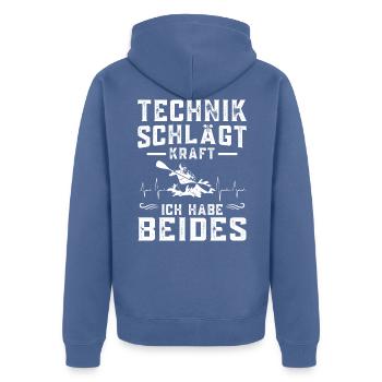 Kajak Kanu Kajakfahrer Paddelboot Geschenke - Unisex Premium Bio Zip Hoodie - Taubenblau - Hinten - Nico (187cm)