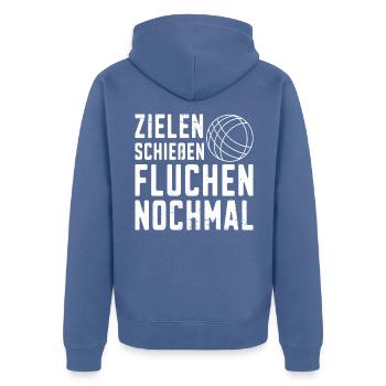 Boule Spiel Petanque Crossboule - Unisex Premium Bio Zip Hoodie - Taubenblau - Hinten - Nico (187cm)