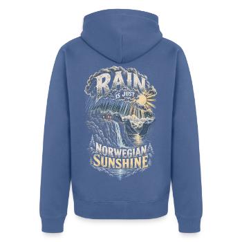 Norwegen Norweger Rain Is Just Norwegian Sunshine - Unisex Premium Bio Zip Hoodie - Taubenblau - Hinten - Nico (187cm)