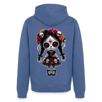 Halloween Dia de los muertos Puppe Kawaii gothic - Unisex Premium Bio Zip Hoodie - Taubenblau - Hinten - Nico (187cm)