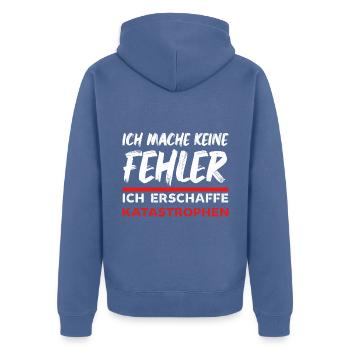 Ich mache keine Fehler ich erschaffe Katastrophen - Unisex Premium Bio Zip Hoodie - Taubenblau - Hinten - Nico (187cm)