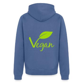 Vegan mit einem Blatt für Veganer und Vegetarier - Unisex Premium Bio Zip Hoodie - Taubenblau - Hinten - Nico (187cm)