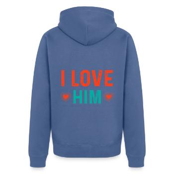 I Love Him with Hearts Ich liebe Ihn mit Herzen - Unisex Premium Bio Zip Hoodie - Taubenblau - Hinten - Nico (187cm)