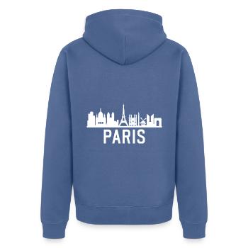 Paris City Skyline Eiffelturm Frankreich - Unisex Premium Bio Zip Hoodie - Taubenblau - Hinten - Nico (187cm)