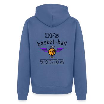 It's Basket_ball time!! - Unisex Premium Organic Zip Hoodie - stone blue - Back - Nico (187cm)