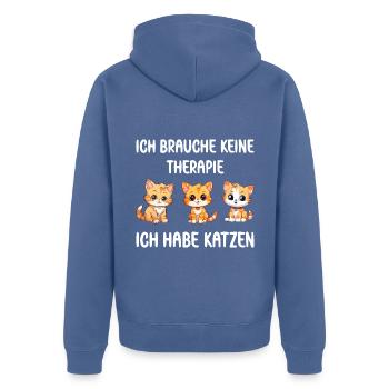 Ich brauche keine Therapie ich habe Katzen - Unisex Premium Bio Zip Hoodie - Taubenblau - Hinten - Nico (187cm)