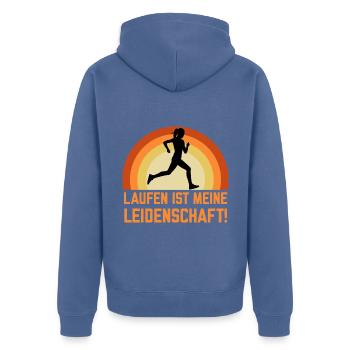 Das Laufen ist meine Leidenschaft Sport der Läufer - Unisex Premium Bio Zip Hoodie - Taubenblau - Hinten - Nico (187cm)