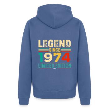 Legend Since 1974 Birthday 50 Years born in 1974 - Unisex Premium Bio Zip Hoodie - Taubenblau - Hinten - Nico (187cm)