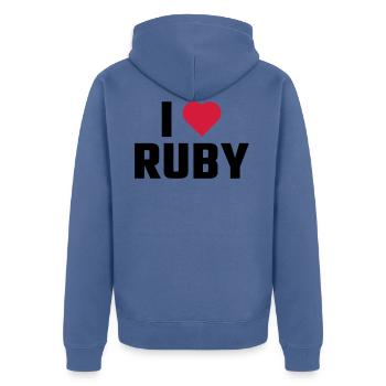 Ich liebe RUBIN - Unisex Premium Bio Zip Hoodie - Taubenblau - Hinten - Nico (187cm)