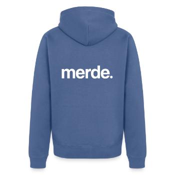 Merde. (blanc) - Veste à capuche bio Premium Unisexe - bleu pigeon - Dos - Nico (187cm)