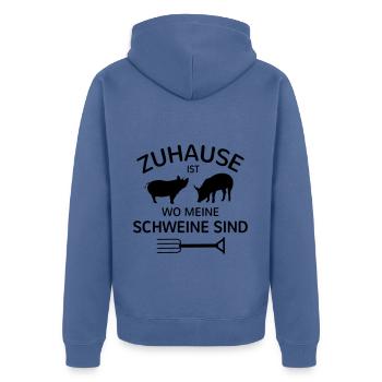 Schwein Schweinchen Landwirt Geschenk Bauer Farm - Unisex Premium Bio Zip Hoodie - Taubenblau - Hinten - Nico (187cm)