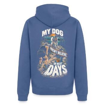 Canicross My Dog Doesnt Believe In Rest Days - Unisex Premium Bio Zip Hoodie - Taubenblau - Hinten - Nico (187cm)