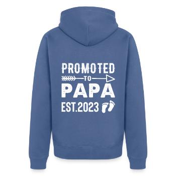 Promoted to Papa 2023 funny Father Sayings Papa - Unisex Premium Organic Zip Hoodie - stone blue - Back - Nico (187cm)