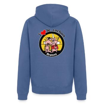 Breton pig - Unisex Premium Organic Zip Hoodie - stone blue - Back - Nico (187cm)
