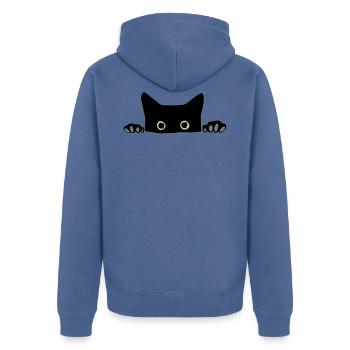 cat - Unisex Premium Organic Zip Hoodie - stone blue - Back - Nico (187cm)