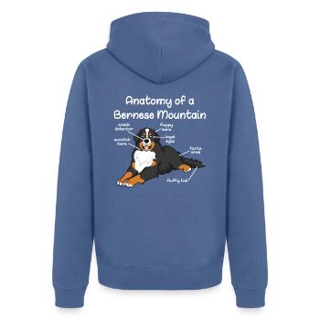 Anatomie Berner Sennenhund Bernese Mountain - Unisex Premium Bio Zip Hoodie - Taubenblau - Hinten - Nico (187cm)
