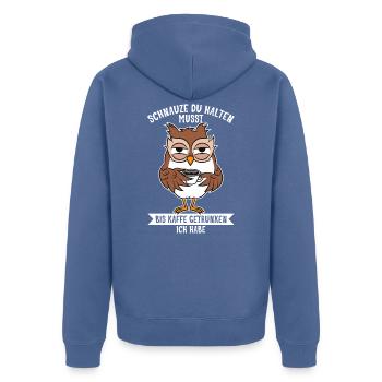 Morgenmuffel - Unisex Premium Bio Zip Hoodie - Taubenblau - Hinten - Nico (187cm)